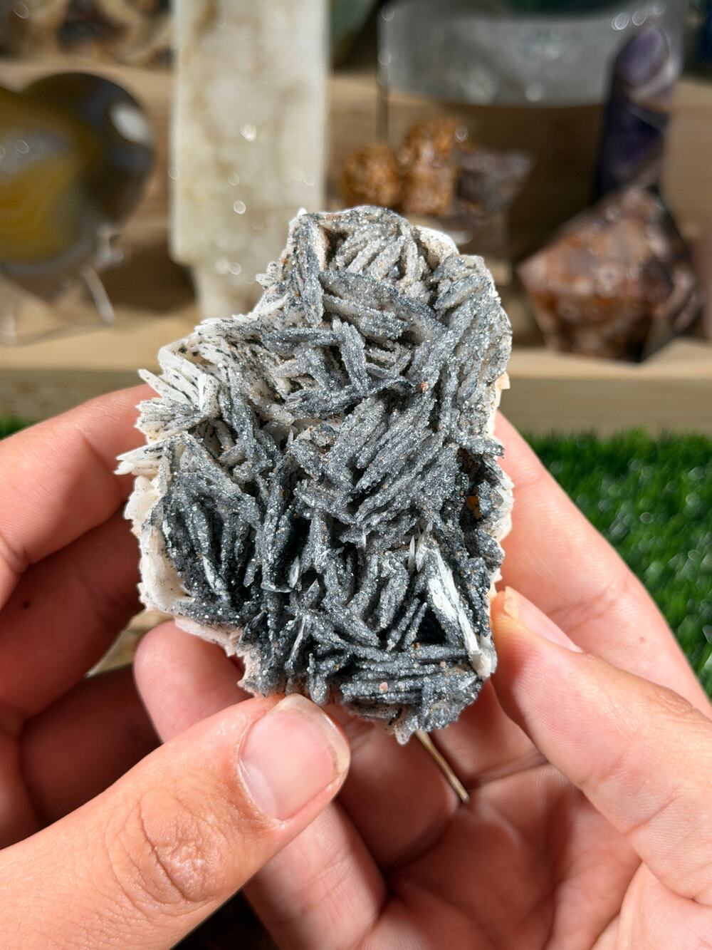 Hematite-Included Barite with Sugar Druzy | 8.3 oz | Sparkly Bladed Crystal
